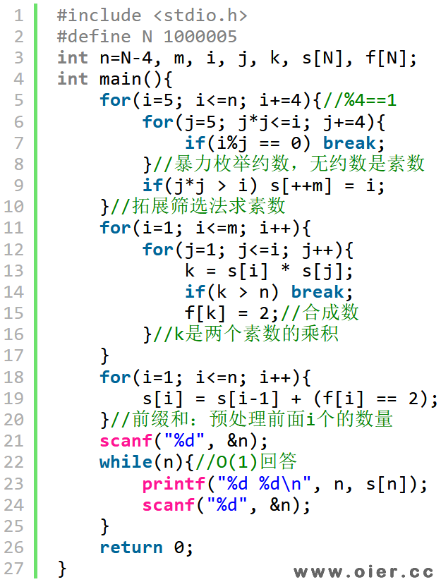 POJ3292Semi-prime H-numbers（H-合成数）