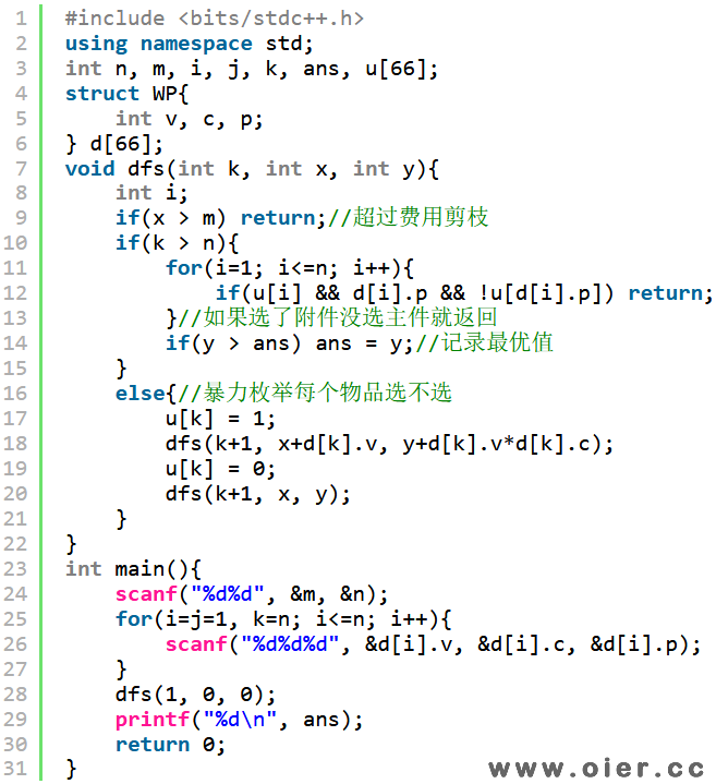 SSOJ1272金明的预算方案（NOIP2006）