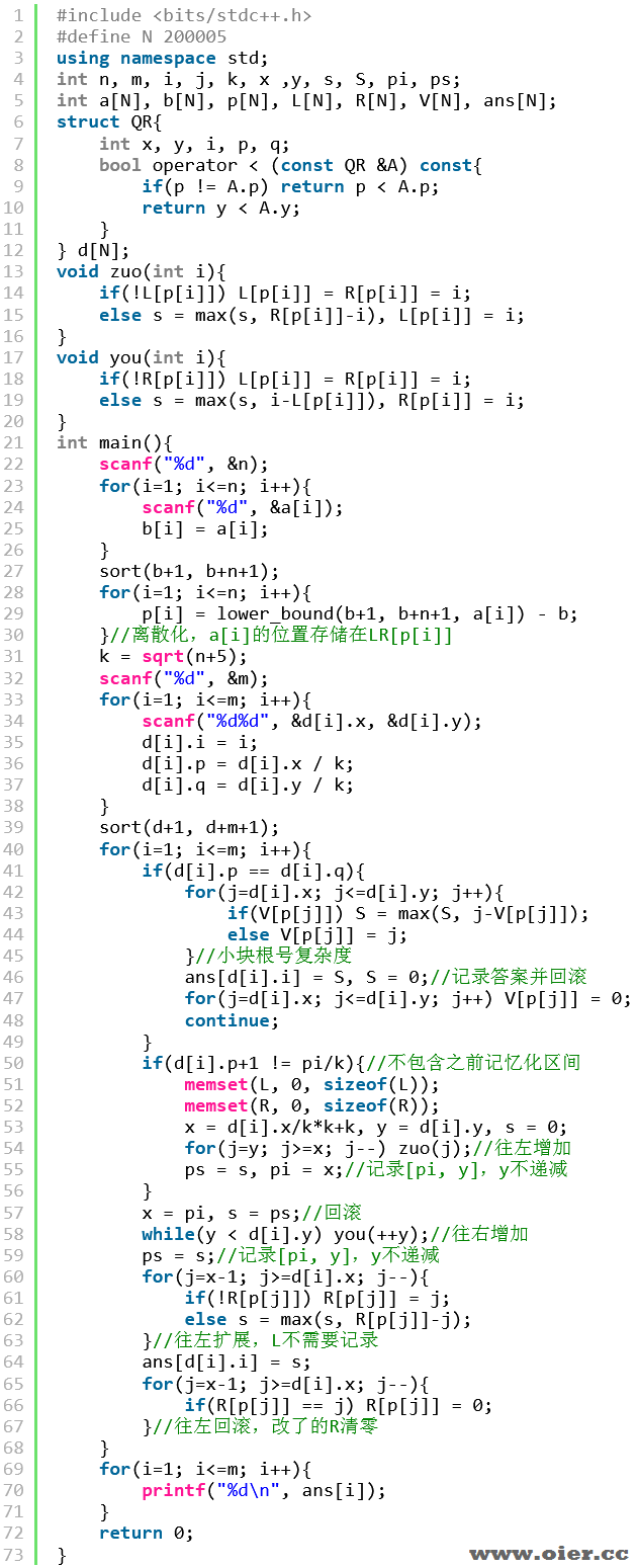 洛谷P5906【模板】回滚莫队&不删除莫队